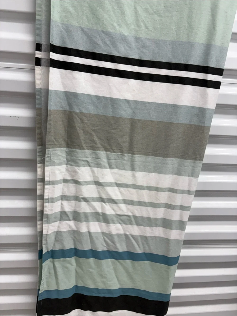 Striped Rod Pocket Cotton Curtain Panel Gray Blue White Black Opaque